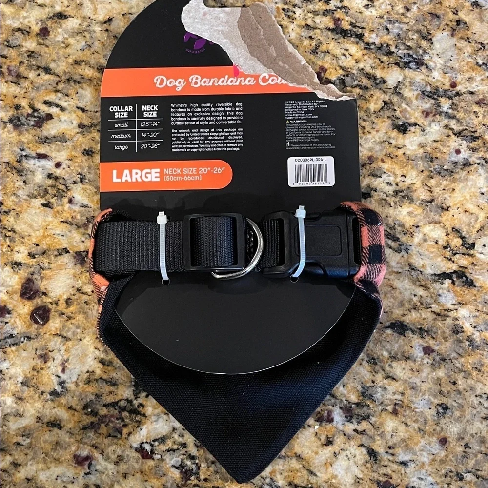 NWT Doghaus Whimsy Collection Dog Bandana Collar Reversible Orange Plaid